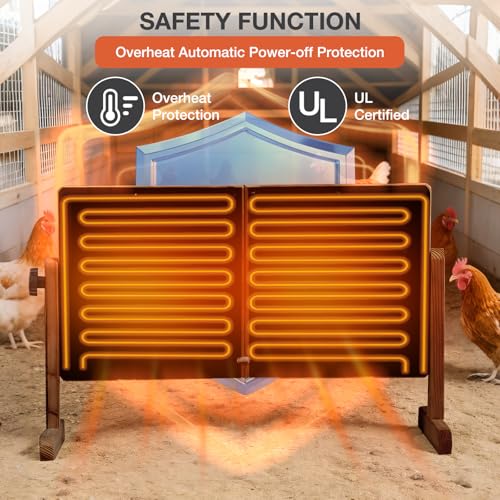 Chicken Coop Heater with Temperature Control, 200W Chick Heater with Adjustable Temp (70-190℉) for Winter, 2 Heating Plates, Foldable Large Size Coop Heater (Brown) - color: Brown