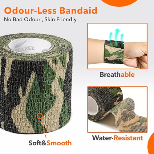 Self Adhesive Bandage Wrap 2 Inch x 5 Yards – Pack of 12 Camouflage Cohesive Bandage, Non-Woven Vet Wrap for Dogs and Pets –Breathable Elastic Bandage Wrap for Ankles & Joint Sprains
