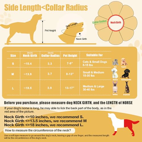 HOMBYS Soft Dog Cone for Dogs and Cats, Cute & Fluffy Flower Shape for Claming, Adjustable Dog Collar Alternative After Surgery, Protective Elizabethan Collar for Dogs Recovery & Stop Licking, L - size: L
