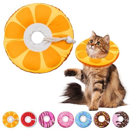 Seyezo Cat Cone Collar Soft, Adjustable Cat Recovery Cone, Orange, Large | Kitten Cones to Stop Licking, Cute Donut E Collar After Surgery, Elizabethan Cones for Cats Kittens, Protective Neck Pillow - color: Orange, size: Large