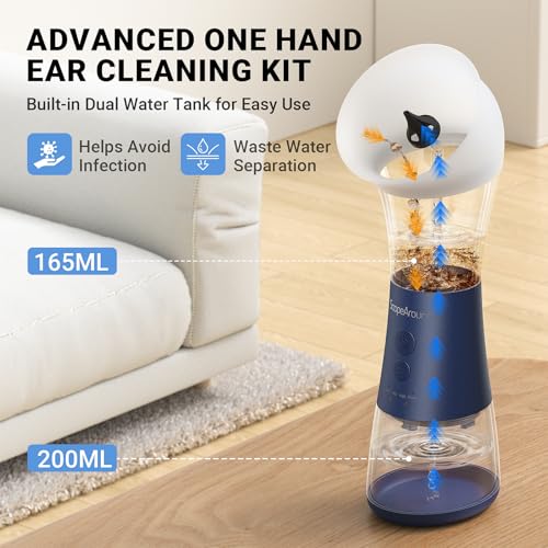 Electric Ear Cleaner with Water Temp Sensor, Ear Irrigation Flushing Kit | 4 Pressure Modes, One-Piece Tank, IPX6 Water Resistant, Ear Cleaning Kit, Earwax Removal Kit for Home Cleaning Checking - color: Blue