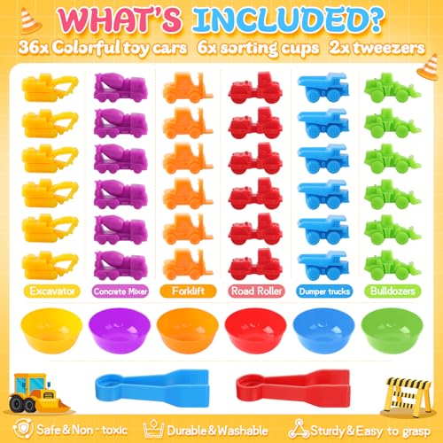 RAEQKS Counting Sorting Toys Matching Stacking Games with Bowls Sensory Preschool Learning Activities Educational Montessori Stacking Toy Gifts Sets for Kids Aged 3 4 5 Years Old Boys Girls - style: Construction vehicles