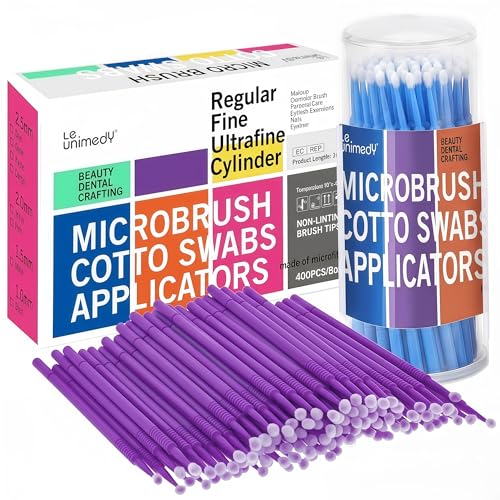 LE UNIMEDY 400PCS/Box Cotton Swabs, Disposable Micro Applicators Brush, Cosmetic Brush, Micro Swabs, Microswabs 2.5mm Purple - size: 2.5mm, Purple