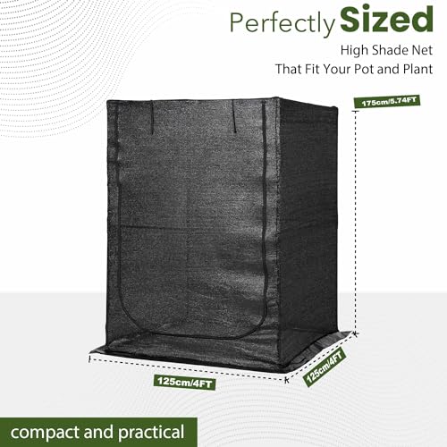 Portable Large 4'x4' Sunshade Cloth Gardening Net,Easy Set up Crops Shade Net 5.7FT Tall Cover, UV Resistant Plant 80% Sunblock for Vegetables,Fruits and Mini Flower Pot with Stakes - size: 4X4X5.74FT