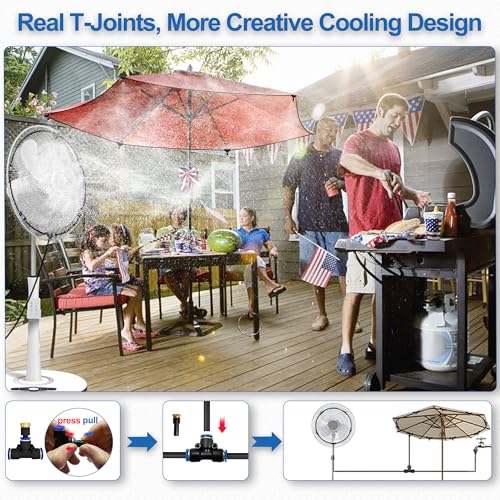Fan Misting Kit for Outside Patio 35FT, Outdoor Fan Misters Cooling System. | Double-Loop Water Mist for Backyard, Porch, Umbrella,Deck,Canopy,Pergola,Pool. Yard BBQ Accessories, Party Supplies - size: 33FT