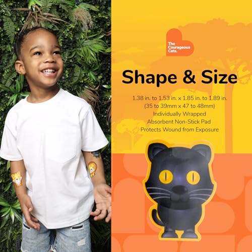 BioSwiss Bandages, Courageous Cats Shaped Self Adhesive Bandage Set, Latex Free, Sterile Wound Care, 50 Count - size: 50-Count Case, style: Jungle Cats