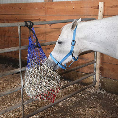 Majestic Ally 2 pcs Slow Feed 42” Hay Net for Horses, Strong Small 2x2” Holes, Nylon Rope Hanging, Adjustable Travel Feeder for Trailer and Stall, Simulates Grazing, Reduce Waste - color: Patriotic