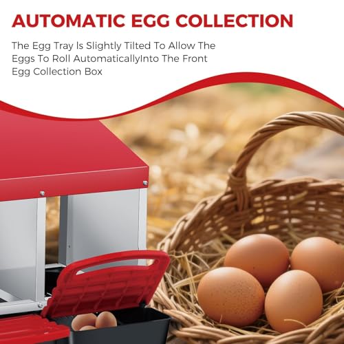 4-Compartment Chicken Nesting Box, Heavy Duty Galvanized Steel Poultry Nest Box, Wall Mount/Freestanding Design for Hens, Ducks, Backyard Homesteads & Farm Use, Red, with Legs, No Stand - color: Red, size: 4 Room&Legs