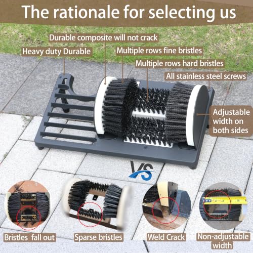 Heavy Duty Boot Scraper Brush with Removable Tray - Adjustable Extra Wide Shoe Scrubber for Indoor & Outdoor - Mud, Dirt & Snow Cleaner for Garage, Garden & Farm