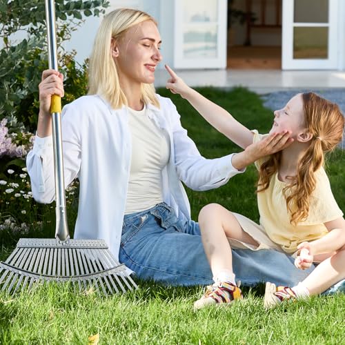 Yocada 19.3" Garden Leaf Rake Wide Heavy Duty (25 Tines) 68.9" | Adjustable Long Handle Garden Rake for Yard Garden Lawn Leaves
