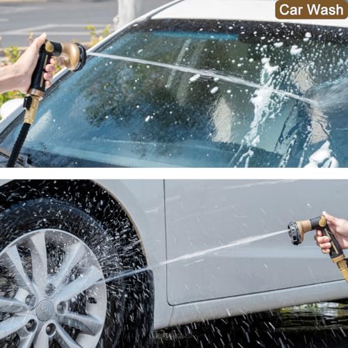 FANHAO Heavy Duty Garden Hose Nozzle, Metal Hose Sprayer Easy Thumb Control | 8 Spray Patterns, Rustproof Water Nozzle, Non-Slip Ergonomic Grip, Elder & Child Friendly for Garden, Car & Pet, Khaki - color: Khaki