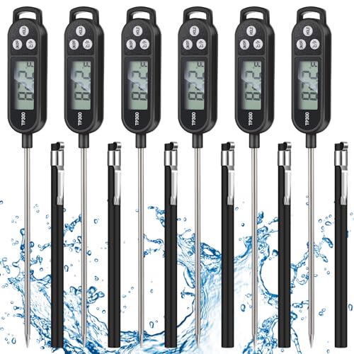 Copkim 6 Pcs Food Thermometer Instant Read Probe BBQ,Black | Waterproof Stainless Probe, Accurate Temperature Reading, Meat Grilling Baking Water Milk Yogurt Cooking Kitchen BBQ - color: Black