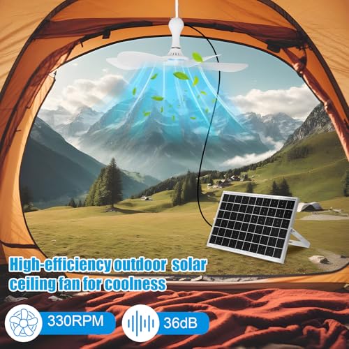 Tujoe 2 Set Solar Ceiling Fan Kit 16.5'', 15w Monocrystalline Solar Panel USB Ceiling Fan with Remote Control, Timer, Quiet Operation for Outside, Patio, Tent, Chicken Coop, Greenhouse, Shed, Camping