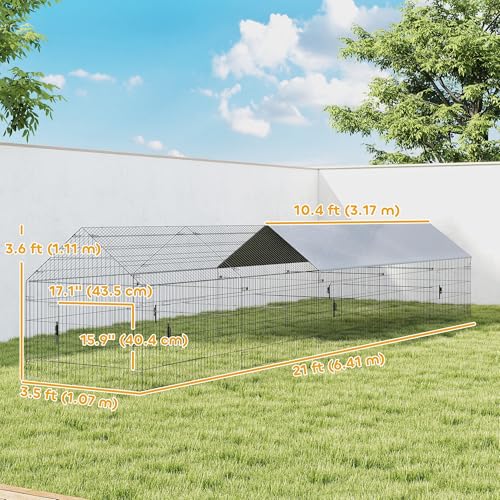 PawHut Metal Chicken Coop, Large Chicken Run with Water-Resistant & Anti-UV Cover for 7-9 Hens, Outdoor Hen House Rabbit Hutch with 10 Doors for Duck, Small Animal, for Backyard, 21' x 3.5' x 3.6' | Large Chicken Run, Water-Resistant, Outdoor Hen House Ra