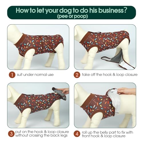 Kuoser Dog Surgery Suit, Female Dog Recovery Suit Doggie Onesie for Surgery | Comfy Recovery Suit for Dogs, Post-Op Onesie for Female & Male Dogs, Soft Protective Wear - color: A-BrownRibbon, size: M (Back:13.4-16.1'', Weight:14-25 LB)