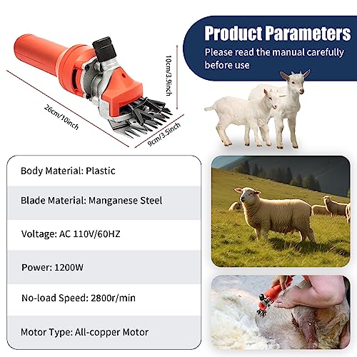 1200W Sheep Shears, Electric Sheep Clipper, 2800RPM Professional Animal Shearing Machine with Carrying Case, Heavy Duty Livestock Haircut for Sheep Alpacas Goats and Thick Coat Animals Haircut