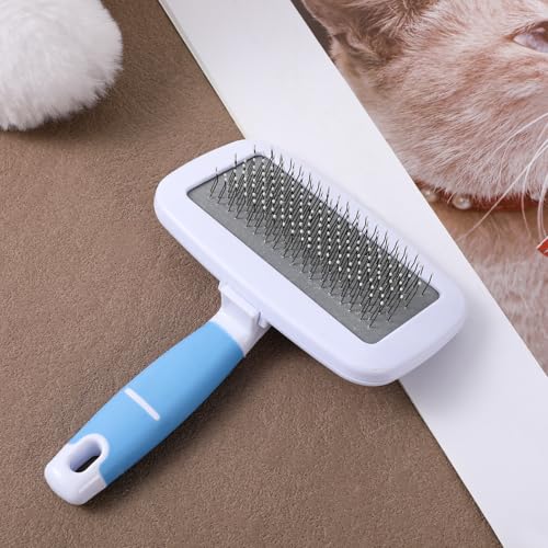 Dog Brush for French Bulldog, French Bulldog Brush for Shedding, Skin Friendly Frenches Bulldogs Brushes for Grooming, Slicker Brushes for Dogs and Cats, Effectively, Blue