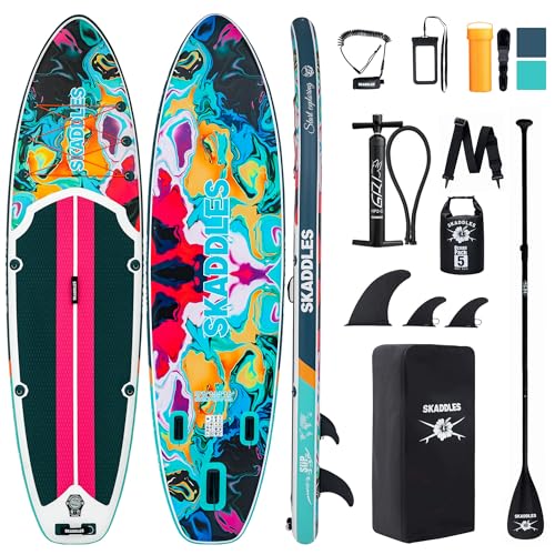 10’6’’ Inflatable Stand Up Paddle Board (SUP) for Adults and Youth with Non-Slip Deck – Complete Accessories Kit, for Fishing, Yoga, Fitness & Family Fun - color: Paintide