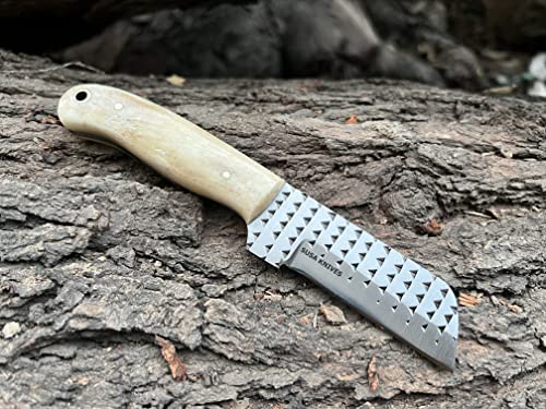 Custom Handmade 7'' fixed blade hoof rasp knife/Cow boy knife/Bull cutter Cowboy knives with pancake leather sheath - color: WHITE