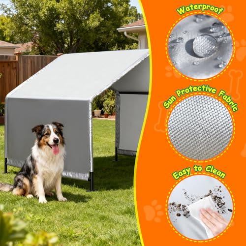 4'x 4'x 3.3' Dog Shade Shelter, Outdoor Dog Tent Dog House Canopy Waterproof, Sun Protection with Ground Stakes for Pet Medium Large Dogs, Cats, Pigs, Chicken, Goose (4‘’) | 4'X4'X3.3' Dog Tent, Windproof & Waterproof, Easy To Clean, Spacious Rest Space S