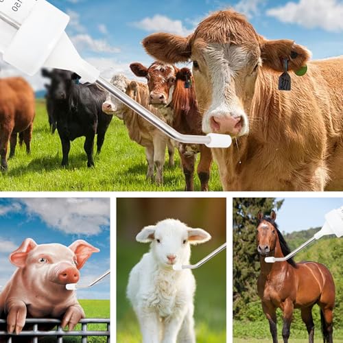 500ML Livestock Syringe with Silicone-Tipped Stainless Steel Nozzle, Large Capacity Veterinary Drench Gun for Feeding & Medicating Pig, Goat, Cow, Sheep, Horse
