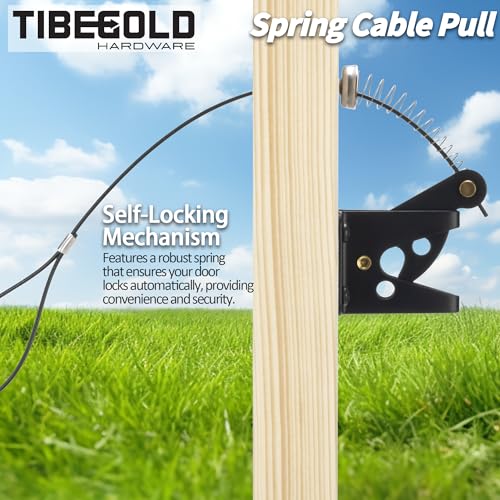 Gate Latch Cable Pull, Spring-Loaded Cable Pull, Black Gate Opener Adjustable from 2" to 6", Compatible with Vatious Gate Latches for Wooden Fence Gate, 1 Pack