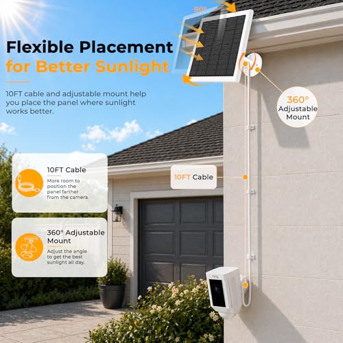 3-Pack 8W Solar Panel Chargers for Ring Cameras with 10FT Cables | Compatible with Stick Up Cam/Plus Battery, Spotlight Cam Plus/Pro Battery, Includes USB-C/DC/Micro Adapters, Stays Powered - color: White