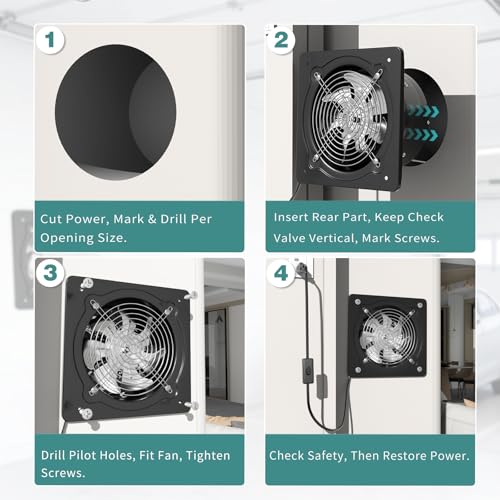 10 Inch Wall Mount Exhaust Fan, Metal Ventilation Fan with High Airflow, Suitable for Garage, Bathroom & Attic Spaces, Black - color: Black, size: 10inch