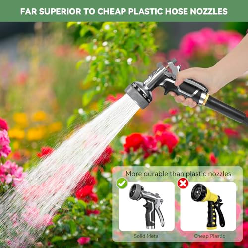 Garden Hose Nozzle, Heavy Duty Metal Water Hose Nozzle with 8 Adjustable Spray Patterns, High Pressure Hand Sprayer with Flow Control for for Garden Watering, Car & Pet Washing - color: Black