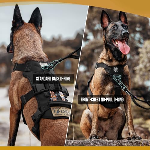 OneTigris Escape Proof Dog Harness, No Pull Dog Harness with Handles, Tactical Multi-Use Support Dogs Harnes for Large Dogs Everyday Wear Walking Hiking Training (Black, Large) - color: Black, size: Large