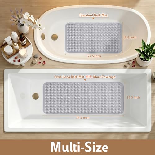 Yimobra Bathtub Mat Non Slip, Shower Mat with Strong Suction Cups & Drain Holes, 28"X16", Anti Slip Bath Tub Mat for Inside Shower, Machine Washable Fast Drying, Bathroom Essentials, Clear Gray - color: Clear Gray, size: 27.5 X 15.5 Inch