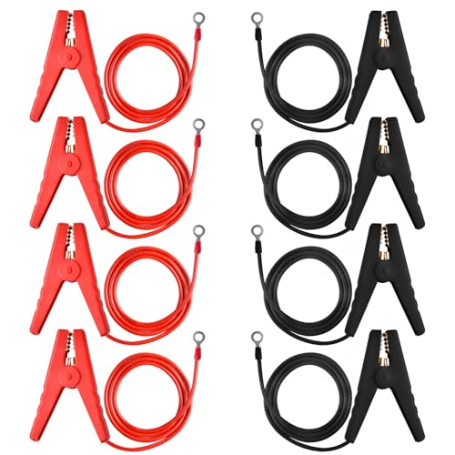 8 Pcs Electric Fence Wire Connect, 3 Ft Electric Fence Charger Solar Powered Fence Charger Fence Lead Copper Wire with Alligator Clip (Black+Red)