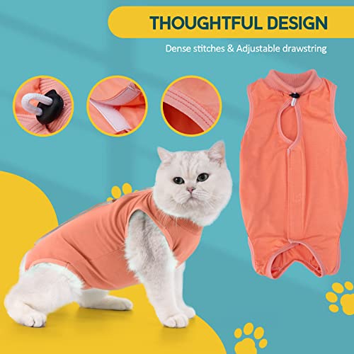 Avont Cat Recovery Suit - Kitten Onesie for Cats After Surgery | Stop Licking, Protects Stitches, L: Neck 10.2"-12.6/Chest 17"-18.5"/Back 13.5", Soft & Breathable, Hook & Loop, Coral - color: Coral, size: Large