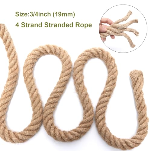 Heavy Duty Jute Rope - 3/4 Inch, 100 Feet, Natural Hemp for Crafts, Gardening, Bundling & Home Decor - size: 100Ft, style: 3/4 Inch