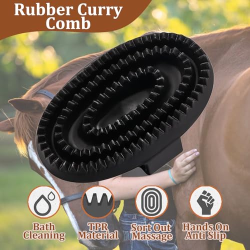 Curry Comb Kit, 6 Ring Curry Comb & Rubber Brush & Horse Grooming Mitts | Curry Comb Kit for Grooming Horses, Dogs, Goats, Cattle, Cow, Donkey Supplies - color: Curry Comb Kit(3 Pcs)
