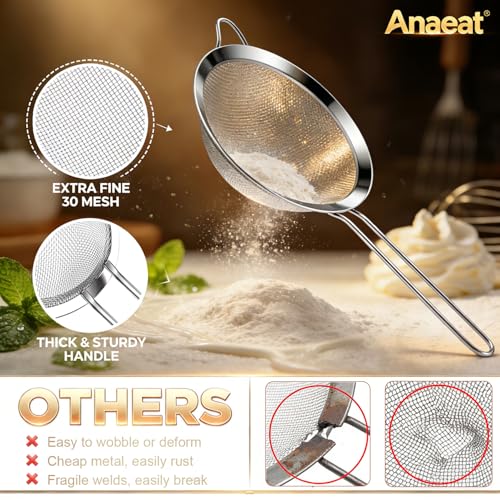 Anaeat Fine Mesh Strainers - Premium Stainless Steel Colander Sieve Sifters, with Durable Mesh and Sturdy Handle, Excellent for Sifting Dry ingredients, Flour, Pastas, Rice, Tea (3.15"+5.5"+7.87") - color: 3.15" + 5.5" + 7.87" Diameter (Set of 3)