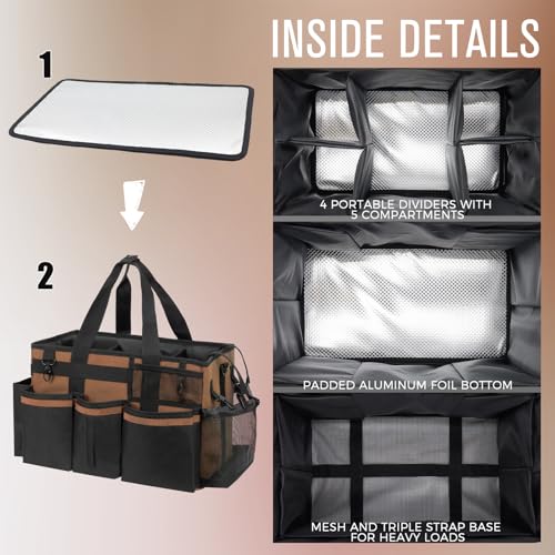 SCAVATA Wearable Cleaning Caddy, Cleaning Caddy Supplies Organizer with Handle & Shoulder Straps for Housekeepers, Under Sink & Car Cleaning Tool Organizers Bag with 4 Foldable Divider (Brown) - color: Brown