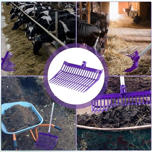 Lasnten 6 Pcs Manure Fork Head Bulk 18 Tines Pitch Fork Replacement Head with Screws and Nuts Durable Stable ABS Plastic Pitchfork for Horse Stall Picking up Manure(Purple) - color: Purple
