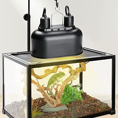 Simple Deluxe Dual Dome Reptile Light Fixture with Separate Switches, Fits Max 100W Reptile Heat Lamp/UVB Light, for Amphibians Terrarium and Tortoise Habitat