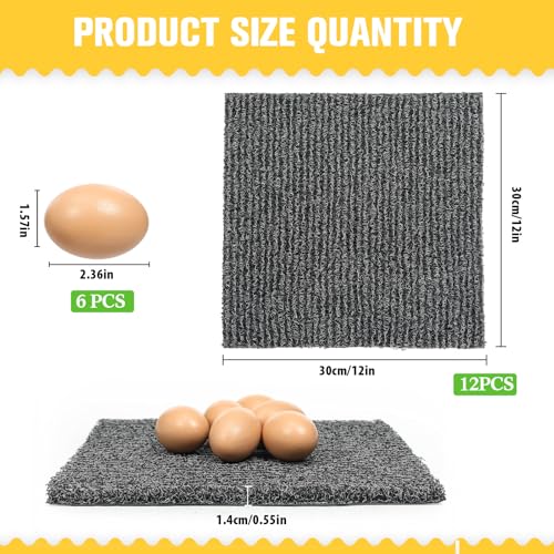 12 Pcs Nesting Pads for Chicken Coop, Washable Plastic Nesting Box Liners 12x12 Inch Reusable Nest Box Pads with 6 Pcs Fake Wooden Eggs Chicken Laying Mats Coop Accessories