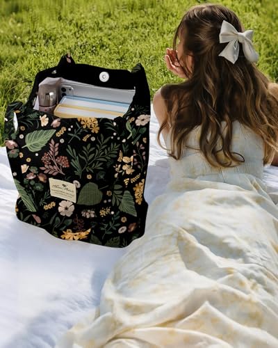Miss Adola Corduroy Tote Bag for Women with Aesthetic Design | Magnetic Buckle & Pocket, Reusable, Soft, Roomy, Long Shoulder Handles, Double-sided Print, Casual Daily Work, Grocery Bags - color: Green Pk Flower, size: Large