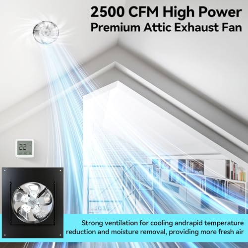 10 Inch Roof Exhaust Attic Fan,Wall Mounted Attic Vent Fan with Speed Controller for Greenhouse, Shed, Garage, Chicken Coop, Shop, Barn Ventilation,2500 CFM, Plug-and-Play, 16.5ft Power Cord, Black