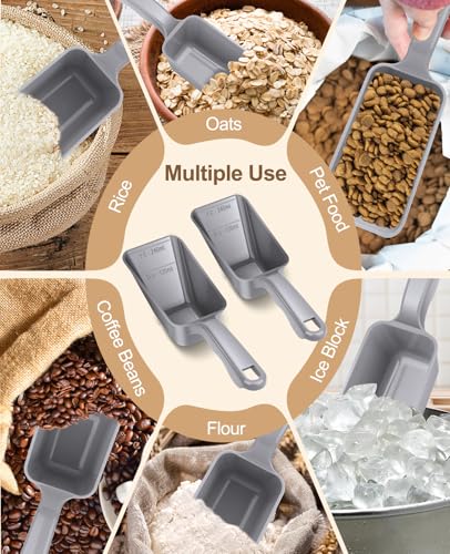 2-Pack Dog Food Scoop 1 Cup, Plastic Pet Food Measuring Scoop With Measuring Lines (1/2 & 1 Cup Markings) for Dogs, Cats, Fish, Bird（Grey) - color: Gray