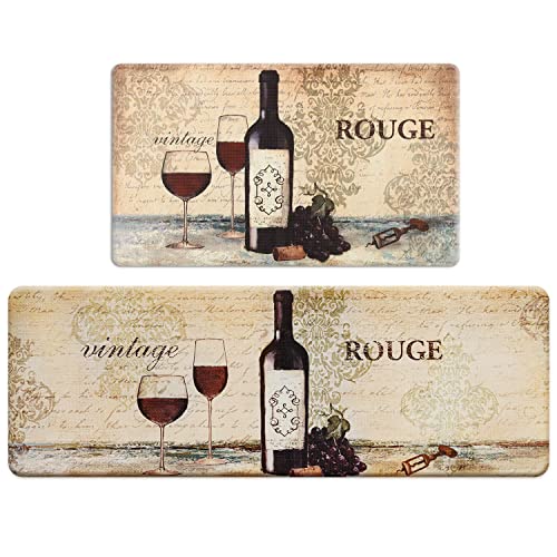 FRESHMINT Farmhouse Kitchen Mats Sets 2 Piece Cushioned Comfort Mat for Home & Office Ergonomically Engineered Memory Foam Kitchen Rug Waterproof Non-Skid, 30" by 17" + 47" by 17",Wine - color: Wine