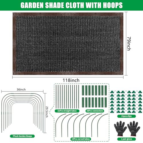KJX 118"x79" Garden Shade Kit, 70% Garden Sun Shade Cloth with Hoops | Garden Shade Kit for Plants Heat Protection, Raised Garden Bed Shade Cover Plant Sun Shade for Outdoor Plants Vegetables - size: 118"x79" Shade Cloth-1 Pack