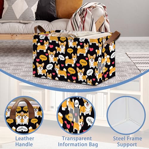 Cute Corgi Dog Storage Basket,Sweet Collapsible Storage Bin Cubes for Living Room Bedroom Blankets Home Storage 17x11.5x10Inch - color: Cute Corgi Dog Sweet