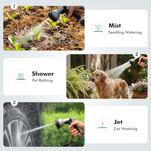 RESTMO Garden Hose Nozzle Heavy Duty, Rear Trigger Water Sprayer, Black | 7 Adjustable Spray Patterns, Durable Metal, Flow Control, Ideal for Plants & Lawns Watering, Cars & Pets Washing - color: Black