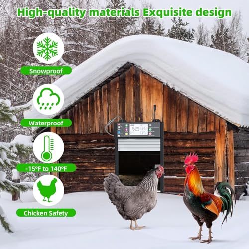 Automatic Chicken Coop Door, Solar Chicken Door with Tuya App, Door Status Detection, WiFi Reconnection,4000 mAh USB Rechargeable, Auto Chicken Door with Light Sensor, Timer,