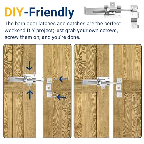 7 Inch Barn Door Jamb Latch with Hook for Barn & Bi‑Parting Sliding Doors | Heavy Duty Barn Door Latch Zinc-Plated Barn Sliding Door Hardware Lock Latches, Resists Livestock & Wind Impact
