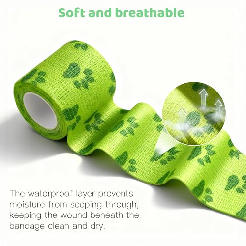 Vet Wrap for Dogs, Self Adhesive Bandage for Wounds & Paw Protection, Waterproof Non-Woven Cohesive Wrap for Swelling, Sprains & Pain Relief, 2 Inch 6 Rolls
